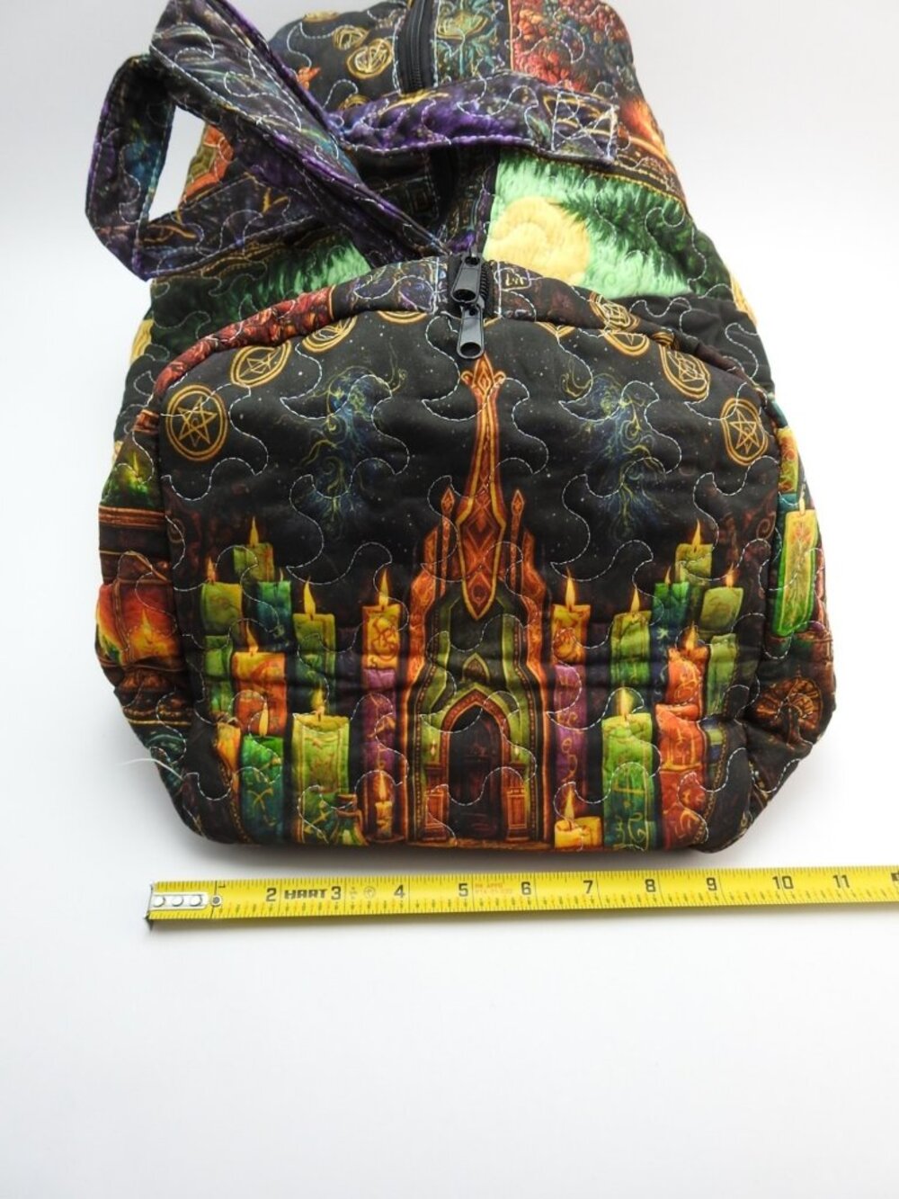 Handmade Quilted Black Cat Book Witchy Duffel Bag Gothic Overnight Halloween - Picture 6 of 6
